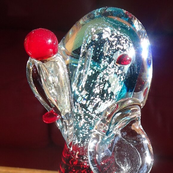 8" Vintage Murano Blue and Clear Glass Dog with Silver Flakes and Red Nose - Picture 3 of 16